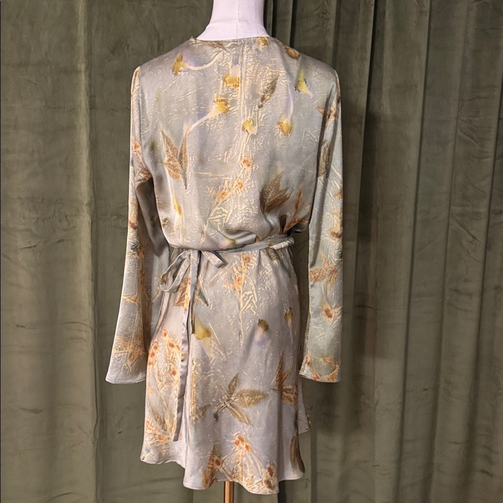 Zara Satin Mini Dress in Sage Green with Gold Floral - Picture 5 of 10